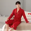 Roupão de Algodão Outono/Inverno 2026 para Homens, Kimono Cardigan Casual Simples de Alta Qualidade com Amarração, Roupa de Casa
