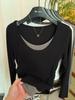 Camiseta de Color Block Falsa de Dos Piezas Chic Única para Mujer, Estilo Coreano, Sencilla, Adelgazante, Elegante Camiseta Básica, Manga Larga de Otoño