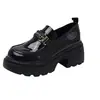 Zapatos Mocasines de Suela Gruesa Estilo Británico Hebilla de Metal Otoño 2026 Para Ponerse Fácilmente Zapatos de Una Sola Pieza para Mujer Versátiles Tacón Grueso Zapatos Pequeños de Cuero Zapatos Nuevos