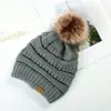 Gorro de lana con bola de pelo para coleta suministro etiqueta de sombrero CC cálido grueso tejido sin terciopelo