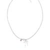 Colar de Corrente de Prata com Laço Estilo Ballet para Mulheres, Novo Choker Tendência de Coração Rosa Doce com Diamantes