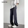 Pantalones de pierna recta con drapeado versátil, tendencia Otoño 2026, estilo moda Hong Kong para hombre, holgados, sencillos, de pierna ancha, hasta el suelo