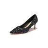 Sapatos de salto alto 9169 com sola vermelha, scarpins femininos de bico fino e salto agulha, sapatos pretos com lantejoulas para festas em boates, sapatos femininos sexy para eventos anuais
