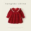 Vestido Rojo para Niñas 2025 Ropa Nueva de Otoño e Invierno Cuello con Volantes Suéter de Punto Vestido de Princesa Vestido de Año Nuevo para Bebé