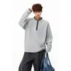 Sudadera de Manga Larga para Hombre, Estilo Americano, Estilo Camiseta de Primavera, Marca Limpia Retro Trendy de Alta Calle, Tejido Gofrado, Corte Semi-Ajustado, Con Cremallera, Fresca y Elegante
