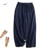 Pantalones capri de pierna ancha de algodón y lino retro para mujer, verano, cintura elástica con cordón, color sólido, pantalones casuales sueltos que combinan con todo, pantalones de algodón y lino