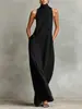 2026 vestido largo de lino sin mangas con cuello alto de verano europeo y americano estilo casual simple holgado vestido largo para mujer