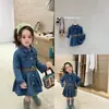 Roupa infantil saia para meninas lapela cinto manga longa vestido jeans 26 Primavera e Outono novas roupas envio direto da fábrica