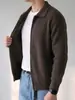 Otoño Invierno Estilo Coreano Moda Retro Estilo Old Money Cardigan de Solapa para Hombre Holgado con Cremallera Prendas de Punto Casuales Tendencia