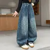 Pantalones Vaqueros para Niña Primavera y Otoño Nuevos Sueltos Largos Pantalones Infantiles Estampado de Leopardo Pantalones Curvos Niñas Niños Medianos y Grandes Casuales Pantalones de Pierna Ancha