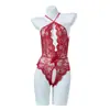 Lingerie Sexy para Mulheres, Uniforme Sedutor Transparente com Abertura no Gancho, Body de Renda Costas Abertas com Pérolas, Conjunto de Uniforme Sexy 2791