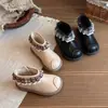 Botines de Cuero Pequeños Franceses para Niña con Borrego para Otoño/Invierno Botines Cortos de Princesa para Bebé con Adorno de Encaje Suela Suave Estilo Británico Botas Martin