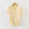 Frescor de Verão67,5% Algodão Lyocell Tencel Cardigã de Tricô Confortável com Gola V Feminino Fino de Botão Único Camiseta