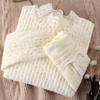 Camisa de mujer con base de vellón de encaje de terciopelo de conejo suave y ceroso para otoño e invierno, elegante camisa interior de cuello alto, parte superior de malla cepillada cálida