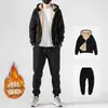 Traje Deportivo Casual de Lana de Cordero de Invierno para Hombre Holgado Tallas Grandes Forrado de Polar Sudadera Gruesa Cálida y Pantalones Conjunto de Dos Piezas