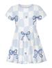 Europeo y Americano Verano Nuevo Estilo Lazo Cuadros Estampado Digital 3D Vestido de Manga Corta para Niñas Vestido Casual de Princesa