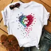 Blusas Femininas Transfronteiriças Patas de Animal Coração Dropshipping Letras Moda Retrô Camiseta Feminina Manga Curta