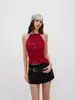 2026 Nuevos Tops de Comercio Exterior, Color Sólido Plisado de Cuello Halter Diseño de Verano para Mujer, Top Exterior sin Espalda con Amarre