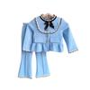Traje de niña de primavera y otoño 2023, recién llegado, bebé niña, estilo francés, cuello de muñeca, top + pantalones casuales, conjunto de dos piezas, generación de cabello