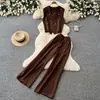 Elegante y Sofisticado Conjunto de Dos Piezas para Viajes de Negocios para Mujer: Conjunto de Moda Adelgazante: Chaleco sin Mangas con Perlas de Verano y Pantalones de Pierna Ancha