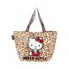 Bolsa de Compras Tejida Autorizada Genuina de Sanrio Hello Kitty Estampado de Leopardo Plegable Portátil Bolsa de Gran Capacidad Bolso de Hombro