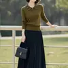 Tejido Chic y Hermoso con Cuello Polo para Mujer, Moda Elegante de Primavera y Otoño, Top Ligero y Maduro, Top de Lana Delgado y Cálido