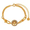Pulsera Redonda de Acero de Titanio con Árbol de la Vida Completamente Incrustada con Diamantes, Estilo Ins Europeo y Americano, Joyería de Nicho de Alta Gama a la Moda para Mujer