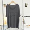 Camiseta de Modal de Longitud Media con Letras y Cuello en U Grande de Manga Corta para Mujer, Verano, Holgada, Adelgazante, Estilo Perezoso, Top Casual para el Hogar