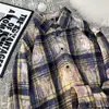 Camisa Xadrez Tie-Dye Vintage Masculina Primavera e Verão Jaqueta Fina Retrô Americano Camisa de Manga Comprida em Camadas para Casal
