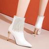 2023 outono e inverno Nova Moda pontudo strass borla botas curtas femininas sexy salto agulha moda botas