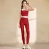 Conjunto de chaleco de yoga de encaje de un solo hombro para mujer con almohadillas en el pecho, nuevo diseño de empalme de encaje, ropa de fitness sexy, elegante y deslumbrante