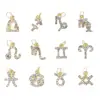 Joia Popular de Liga com Cravação de Diamantes Circulares - Modelo Novo dos Doze Signos do Zodíaco, Arte de Unha para Ponta dos Dedos com Os Doze Signos Tridimensionais