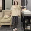 Pijama Feminino de Verão Estilo Coreano Fofo do Mickey Manga Curta Calça Solta Desenho Animado Gola Redonda Conjunto Estudante Roupa de Casa