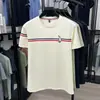 Camiseta Bordada de Qualidade para Homens, Camiseta Fina de Algodão Mercerizado para o Verão com Gola Redonda, Top Leve para Negócios Casuais Masculino de Manga Curta