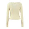 7642-25 Ciencia Avanzada Estilo Retro Francés Pequeño Estilo Fragante Cuello de Encaje Amarillo Claro Cuello Cuadrado Cárdigan de Punto de Manga Larga