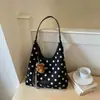 Bolsa de Lona Casual Grande Capacidade Feminina 2026 Outono Inicial Nova Leve para o Dia a Dia Bolsa de Ombro Única Tote de Bolinhas Bolsa Saco