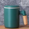 Taza de cerámica estilo nórdico con asa de madera con infusor de té taza de tres piezas para separación de té de oficina regalo de empresa