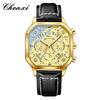 Relógio Masculino Cronógrafo Multifuncional Oco Chenxi Square Popular Transfronteiriço Calendário Luminoso Pulseira de Aço Relógio de Quartzo para Homens
