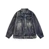 Chaqueta de Mezclilla Lavada con Bordes Deshilachados y Empalmes Retro para Hombre y Mujer Otoño e Invierno 2025 Nueva Marca de Moda Holgada High Street Chaqueta para Pareja