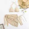 Novo Estilo Maiô Cortado para Mulheres, Biquíni Conjunto de Três Peças de Comércio Exterior Europeu e Americano, Gola Halter, Design sem Costas, Transfronteiriço