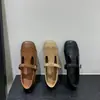 Zapatos de Salón Individuales 2026 con Mary Janes Planos de Otoño Falda de Mujer Retro Punta Cuadrada T Zapatos Pequeños de Cuero Correa Nuevo Estilo Marrón