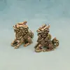 Figurinhas Kirin de Latão Vintage para Riqueza e Fortuna, Animais de Chá para Mesa, Par de Enfeites de Latão Zen para Entrada de Casa