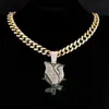Colgante de Rosa Multicolor de Diamante Completo Transfronterizo Europeo y Americano Collar de Flor Creativo Personalizado de Cadena Cubana Hip-Hop de Moda