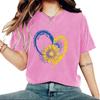 Camiseta de verano de comercio exterior americana retro de calle de algodón pesado lavado viejo camiseta de hombre y mujer con estampado floral en forma de corazón