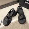 Plataforma Solado Grosso Férias Praia Sapatos Romanos para Uso Externo 2025 Verão Novo Estilo com Saia Sandálias para Mulheres Ins