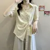 Camisa retorcida de manga corta, nuevo top holgado de verano, adelgazante, asimétrica, talla grande, camisa de vestir estilo francés con cuello