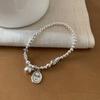 Pulseira Redonda de Carinha Sorridente com Contas Prateadas para Mulheres, Design de Nicho, Artesanato Pesado, Versátil, High-End, Pulseira de Design Simples