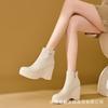 Botines de Tobillo de Cuero Genuino con Punta Redonda, Talla Pequeña, Suela Gruesa, Otoño e Invierno 2025, Nuevos, Plataforma Cuña, Versátiles, Tacón Súper Alto