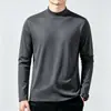 Camiseta de Manga Larga con Cuello Alto Parcial Estilo Coreano Otoño 2026, Algodón Puro de Peso Pesado, Moda Casual Elegante para Hombre, Camiseta Interior