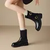 Botas retrô color block de cano médio para mulheres, nova coleção outono/inverno 2026, salto grosso, efeito emagrecedor, botas de salto bloco, estilo cavaleiro, forradas com fleece, botas Martin
